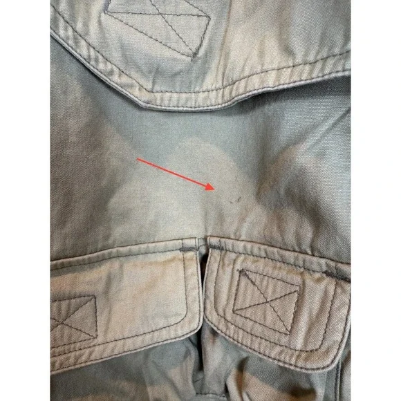 Vintage Tan Canvas Utility Jacket Denim Collar Utility Pockets Tool Straps Large - Picture 8 of 14